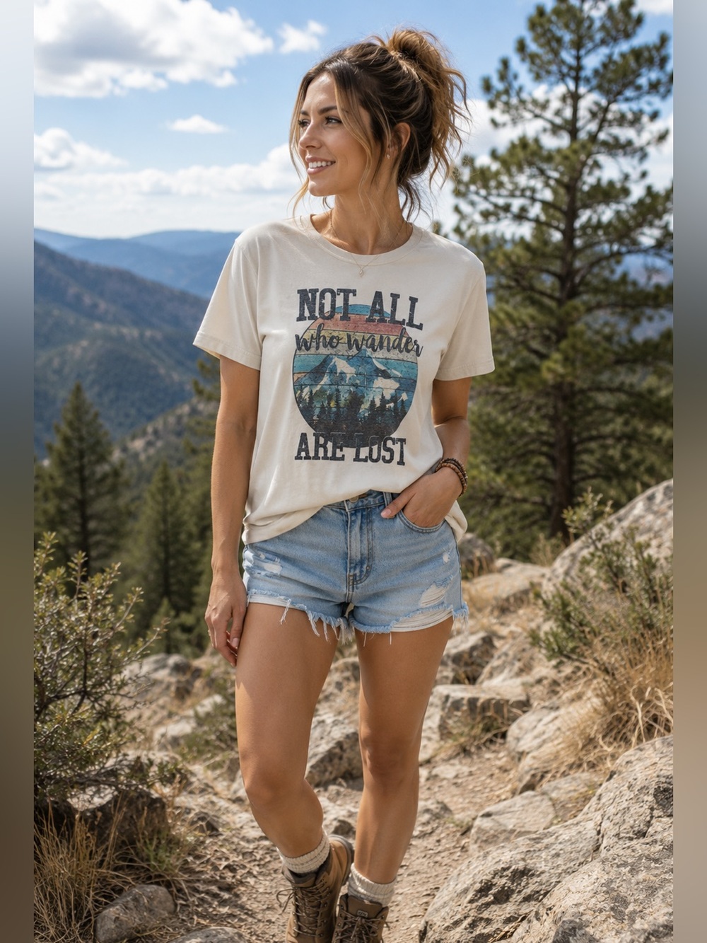 Bella+Canvas Not All Who Wander Are Lost Graphic Tee | Mountain Hiking | Medium